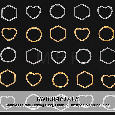 Unicraftale 48Pcs 6 Style 304 Stainless Steel Linking Ring STAS-UN0048-19-1