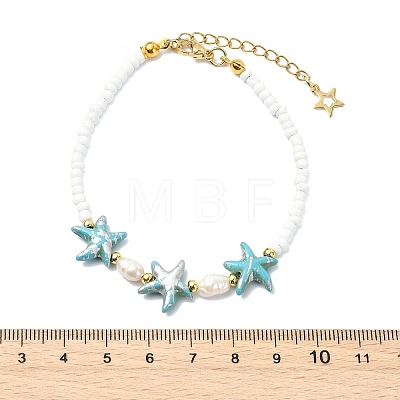 Glass Seed Beads & Synthetical Turquoise & Natural Cultured Freshwater Pearl Beaded Bracelets for Women BJEW-JB13839-1