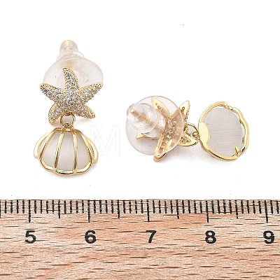 Shell Shape Brass Clear Cubic Zirconia Stud Earrings EJEW-D301-02G-1