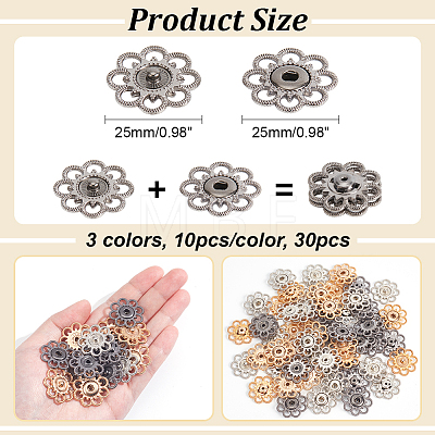  30Pcs 3 Colors Hollow Alloy Snap Buttons BUTT-NB0001-76-1