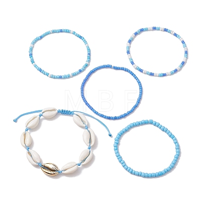 5Pcs 4 Styles Glass Seed Beaded Bracelet Set & 1 Pcs Shell Beads Bracelets BJEW-TA00587-03-1