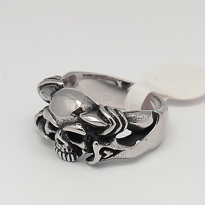 Unique Retro Men's Halloween Jewelry 304 Stainless Steel Skull Rings RJEW-F006-338-1