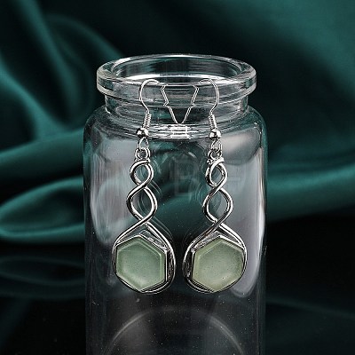 Hexagon Natural Green Aventurine Dangle Earrings EJEW-K298-01P-03-1