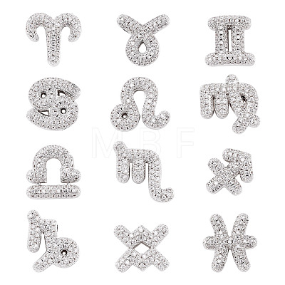 12Pcs 12 Styles Twelve Constellations Brass Micro Pave Clear Cubic Zirconia Pendants KK-TA0008-96P-1