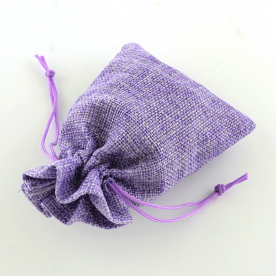 Polyester Imitation Burlap Packing Pouches Drawstring Bags X-ABAG-R004-14x10cm-08-1