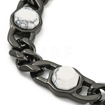 304 Stainless Steel & Natural Howlite Polygon Link Bracelets for Women BJEW-G717-16B-01-1