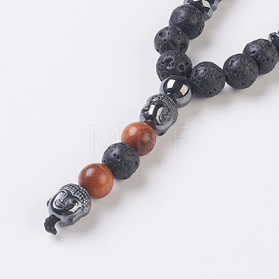 Natural Lava Rock Beads Pendant Necklaces NJEW-I221-02E-1