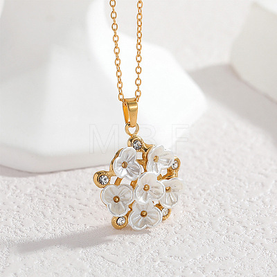 304 Stainless Steel Crystal Rhinestone & Acrylic 3D White Flower Pendant Necklaces for Women WG9CA49-03-1