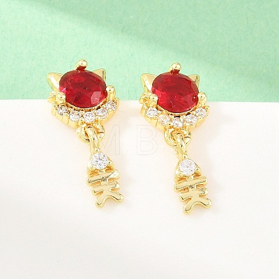 Brass Micro Pave Cubic Zirconia Dangle Stud Earrings EJEW-F405-24G-1