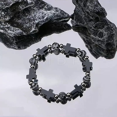 Synthetic Non-magnetic Hematite & Natural Gemstone Beads Stretch Bracelets for Women Men LS-TK7593-1