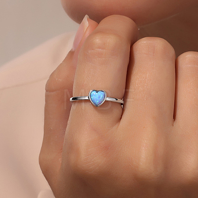 Light Sky Blue Synthetic Opal Heart Finger Ring FM4105-3-1