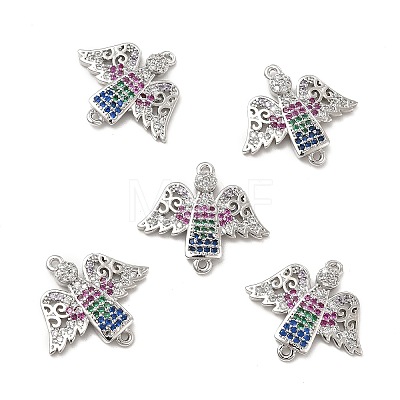 Brass Micro Pave Colorful Cubic Zirconia Connector Charms KK-E068-VB034-1
