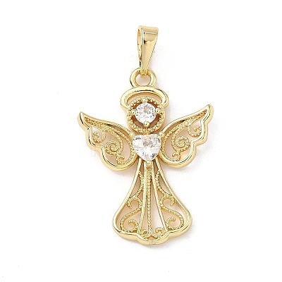 Brass Micro Pave Clear Cubic Zirconia Pendants KK-H255-16B-G-1