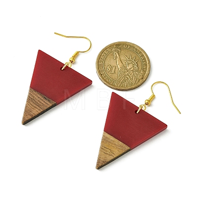 Resin & Walnut Wood Triangle Dangle Earrings EJEW-JE05505-04-1