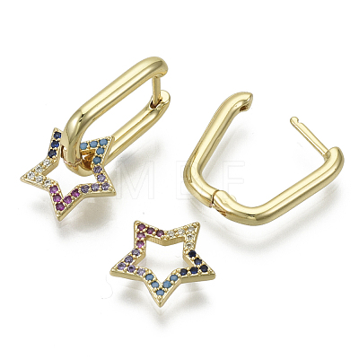 Brass Micro Pave Cubic Zirconia Dangle Huggie Hoop Earrings KK-R137-023-NF-1