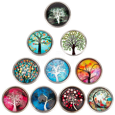 30pcs 10 color Platinum Plated Brass Glass Flat Round with Tree Jewelry Snap Buttons SNAP-SC0001-01-NR-1