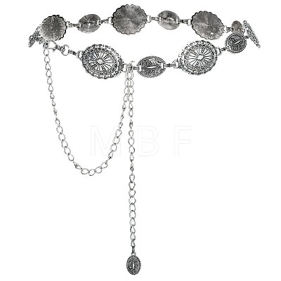 Boho Alloy Oval Flower Link Chain Waist Chains for Woman WG29A3A-02-1