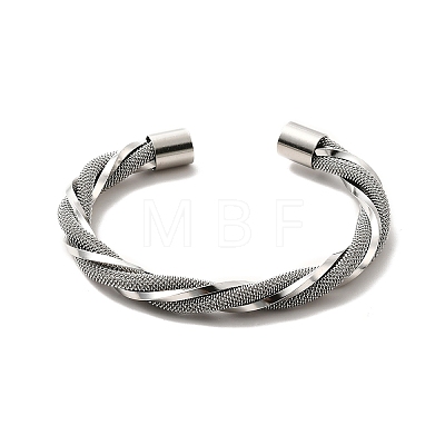 304 Stainless Steel Mesh Twist Rope Open Cuff Bangle for Women BJEW-P283-16M-1