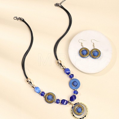 Bohemian Style Acrylic Flat Round Beaded & Pendant Necklaces & Dangle Earrings Sets FS-WG6F516-01-1