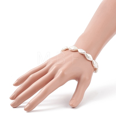 Natural Baroque Keshi Pearl Rhombus Beaded Stretch Bracelet for Women BJEW-JB08911-1