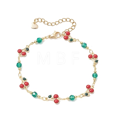 Brass Enamel Cherry Link Bracelets & Necklaces Sets SJEW-JS01367-1