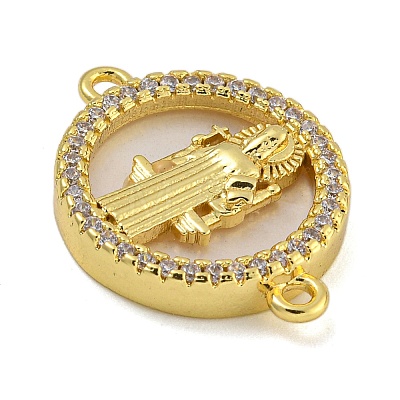 Rack Plating Brass Micro Pave Clear Cubic Zirconia Flat Round Connector Charms KK-I718-47G-03-1