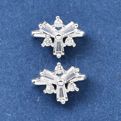 Brass Micro Pave Clear Cubic Zirconia 2-Loop Flower Spacer Bars KK-C258-08S-1