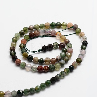 Faceted Natural Indian Agate Round Beads Strands X-G-E318A-4mm-01-1
