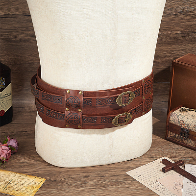 Vintage PU Leather & Alloy Viking Chain Belts for Men AJEW-WH0077-132B-1