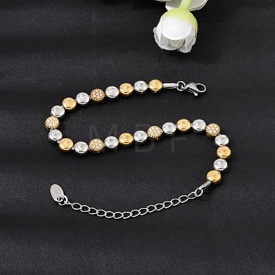 Duo Tone 304 Stainless Steel Micro Pave Clear Cubic Zirconia Beaded Bracelets SA-CBAB122-02A-1