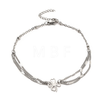 304 Stainless Steel Link Anklet with Satellite Chains for Women AJEW-C021-03-1