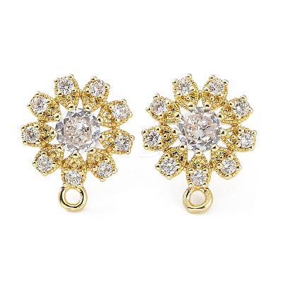 Hollow Flower Brass Micro Pave Cubic Zirconia Stud Earrings Finding KK-E083-07G-1