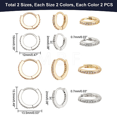 AHADERMAKER 8Pcs 4 Style 316 Surgical Stainless Steel Hoop Earrings with Clear Glass for Women EJEW-GA0005-05-1