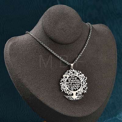 304 Stainless Steel Hollow Tree of Life Pendant Box Chain Necklaces NJEW-M086-04P-1