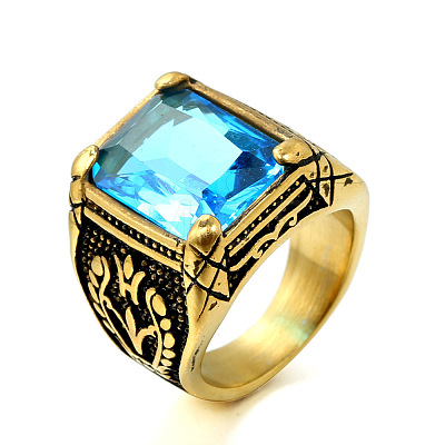 316L Stainless Steel & Cubic Zirconia Men's Vintage Carved Finger Rings FS-WG82D33-33-1