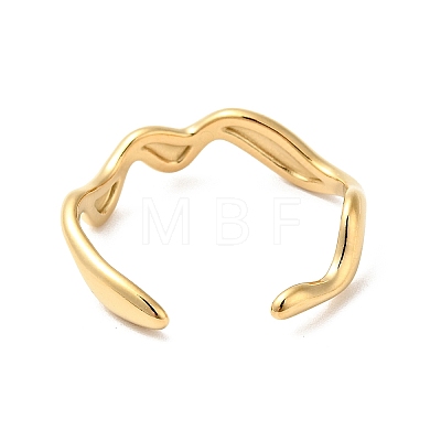Vacuum Plating 304 Stainless Steel Wave Open Cuff Ring for Women RJEW-C040-02G-1