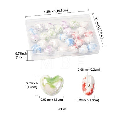 26Pcs 5 Colors Glazed Porcelain Beads PORC-FS0001-33-1