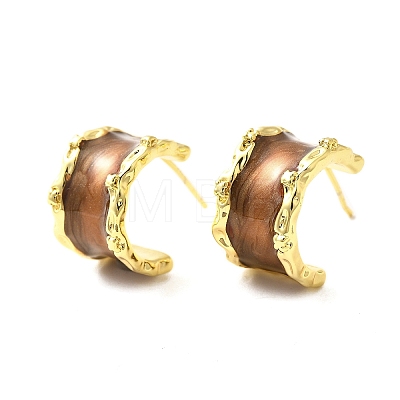 Brass Enamel Stud Earrings EJEW-B120-01G-04-1