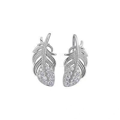 Alloy Rhinestone Feather Stud Earrings for Women WG36FE1-01-1