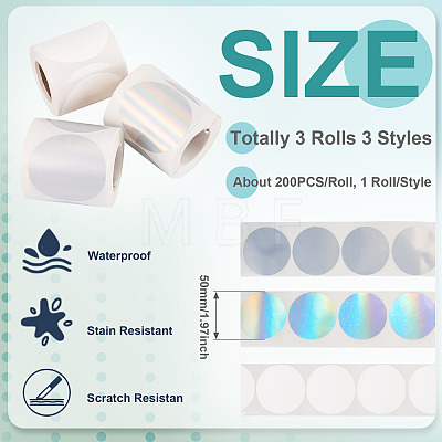 3 Rolls 3 Styles Vinyl Plastic Printable Holographic Stickers OFST-TA0001-10A-1