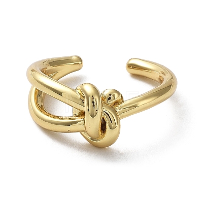 Rack Plating Brass Knot Open Cuff Rings for Women RJEW-Q777-02G-1
