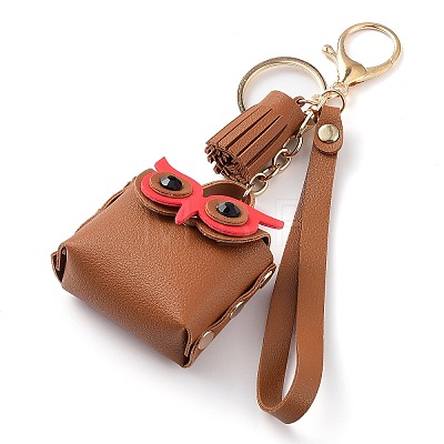 Women's Lady Owl Mini Coin Purse PU Leather Keychain with Tassel ANIM-PW0003-052B-1