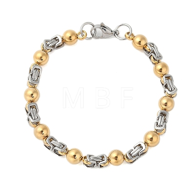 Ion Plating(IP) Round 304 Stainless Steel Byzantine Chain Bracelets for Men BJEW-B093-06GP-1