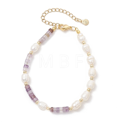 Natural Amethyst & Cultured Freshwater Pearl Beaded Bracelets for Women BJEW-JB13249-02-1