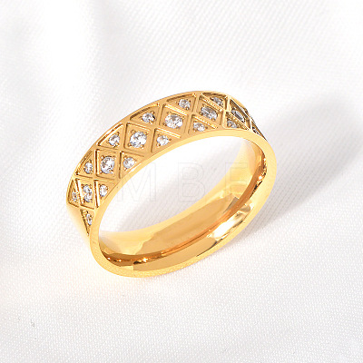 304 Stainless Steel with Clear Cubic Zirconia Finger Rings FS-WG2FC1C-16-1