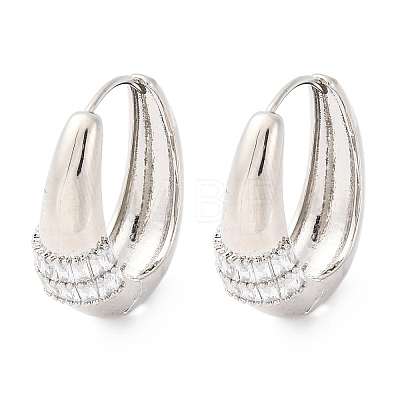 Oval Brass Micro Pave Clear Cubic Zirconia Hoop Earrings EJEW-G425-03P-1