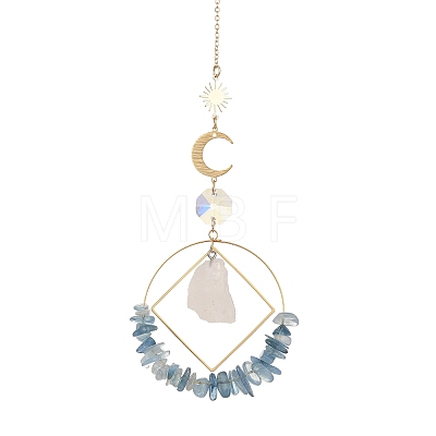 Natural Aquamarine Chip Beaded Hanging Suncatchers HJEW-TA00288-03-1