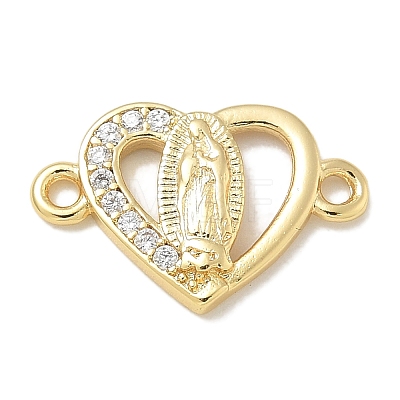 Rack Plating Brass Micro Pave Clear Cubic Zirconia Religion Heart Virgin Mary Connector Charms KK-L224-099G-02-1