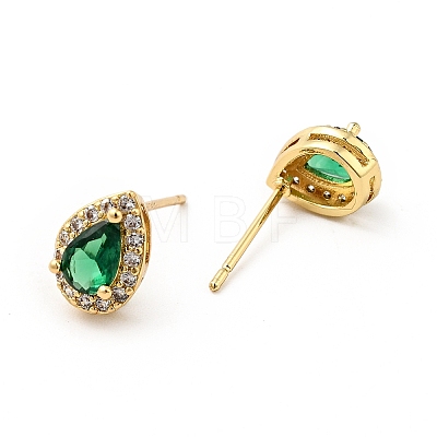 Green Cubic Zirconia Teardrop Stud Earrings X-EJEW-F288-20G-1