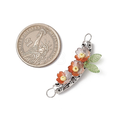 Alloy Curved Tube Wrapped Acrylic & Resin Flower Connector Charms PALLOY-JF03890-1